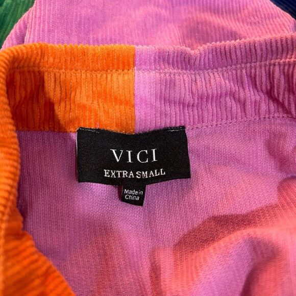 Vici XS Extra Small Women's Color-block Corduroy Shacket‎ Multicolor Shirt Boho - Picture 4 of 10